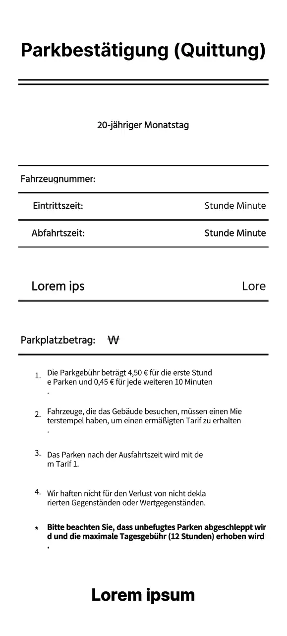 Saubere, elegante Parkschein- und Quittungsvorlagen