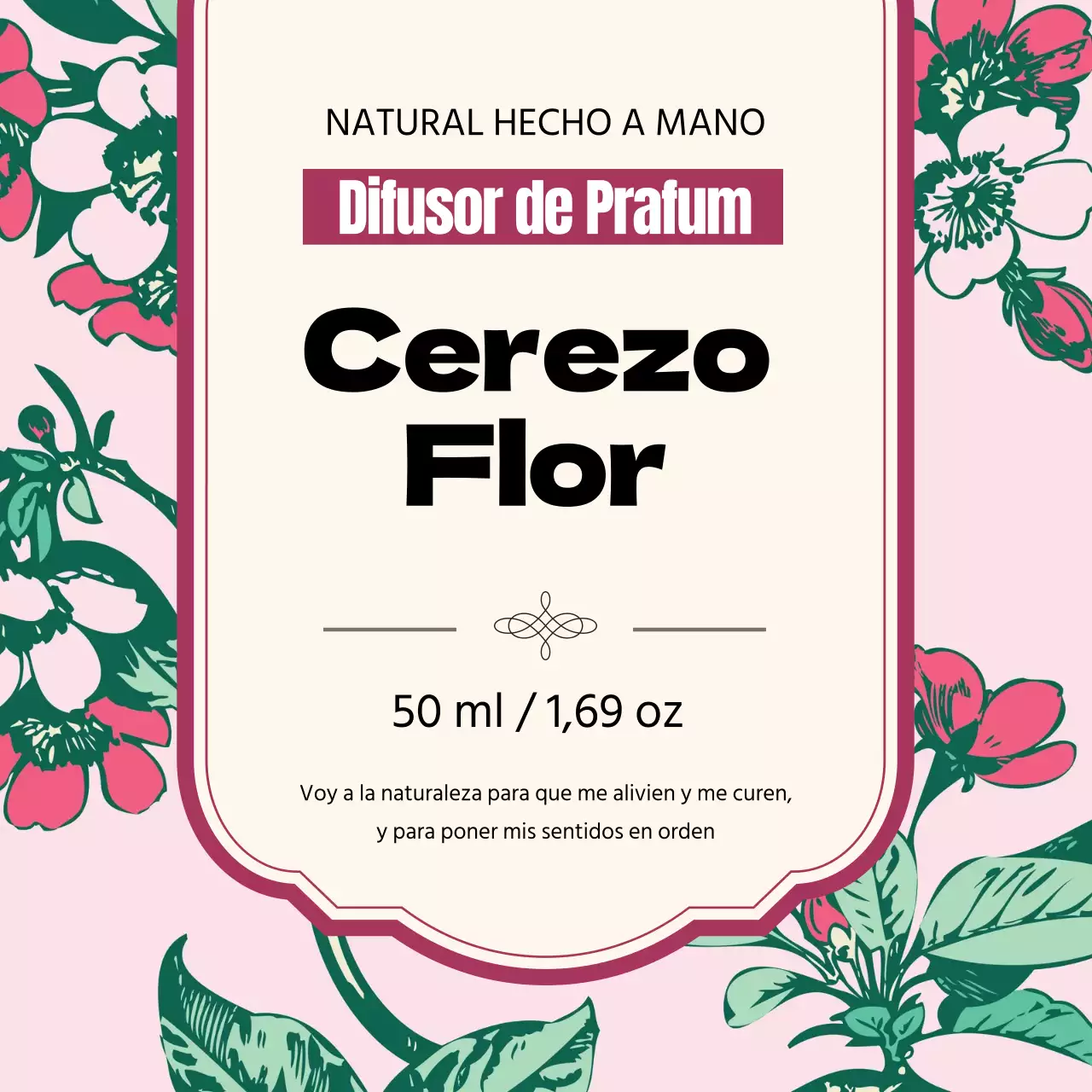 Etiqueta de perfume vintage con ilustración rosa