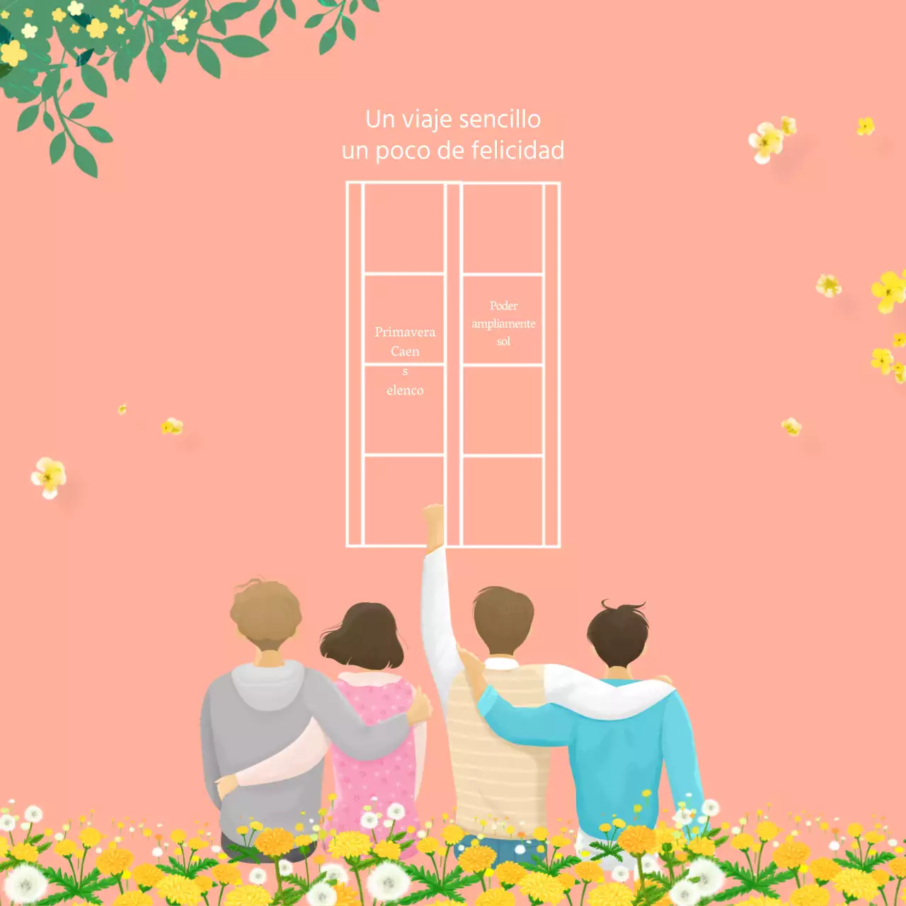 Ilustración de la espalda de una persona con un título sobre papel manuscrito naranja primaveral Fondo de flores amarillas