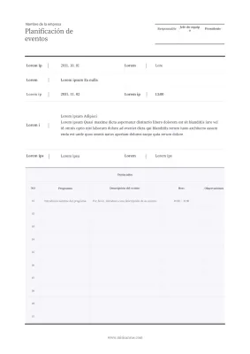 Un sencillo planificador de eventos tabular en azul marino