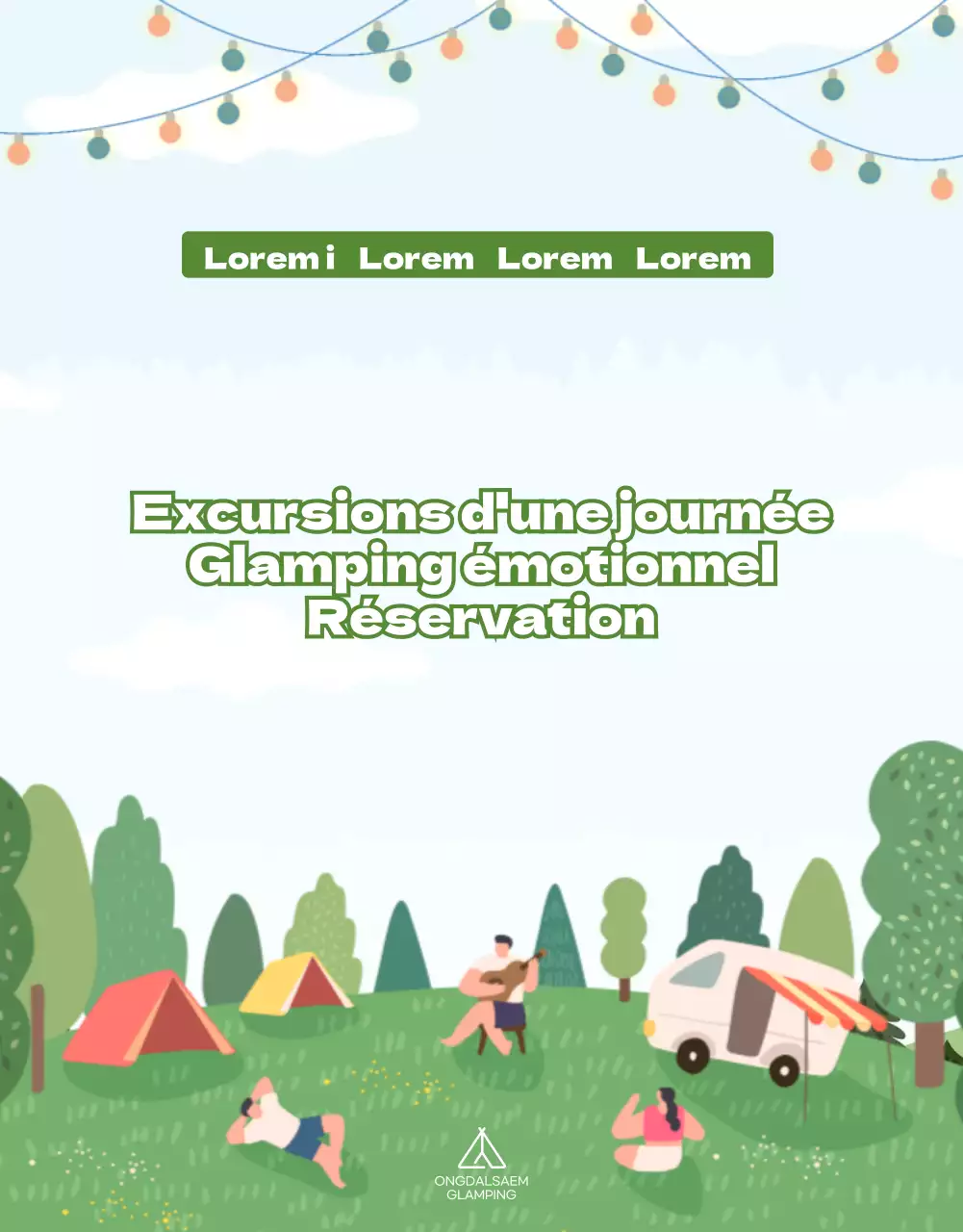 Page détaillée de réservation de camping simple et illustrée en vert