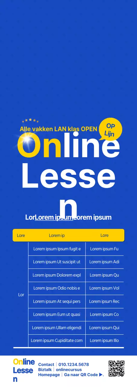 Helder blauw en wit voor het aankondigen en promoten van vacatures voor online training