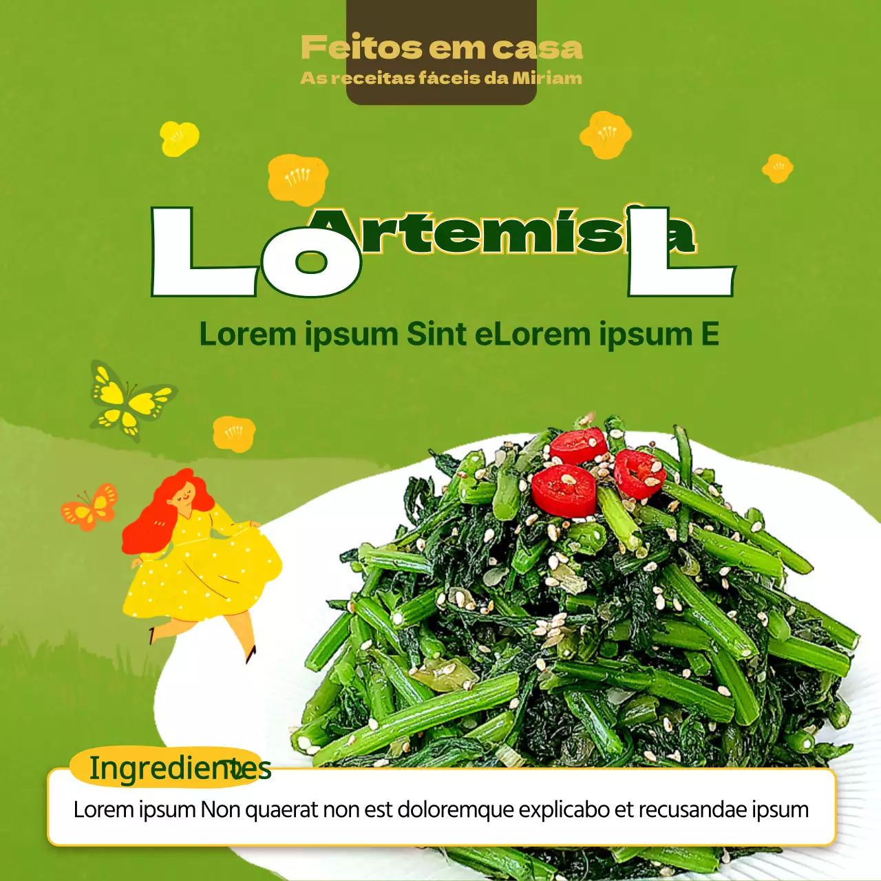 Tema de receita de artemísia com conceito verde e amarelo desenhado à mão