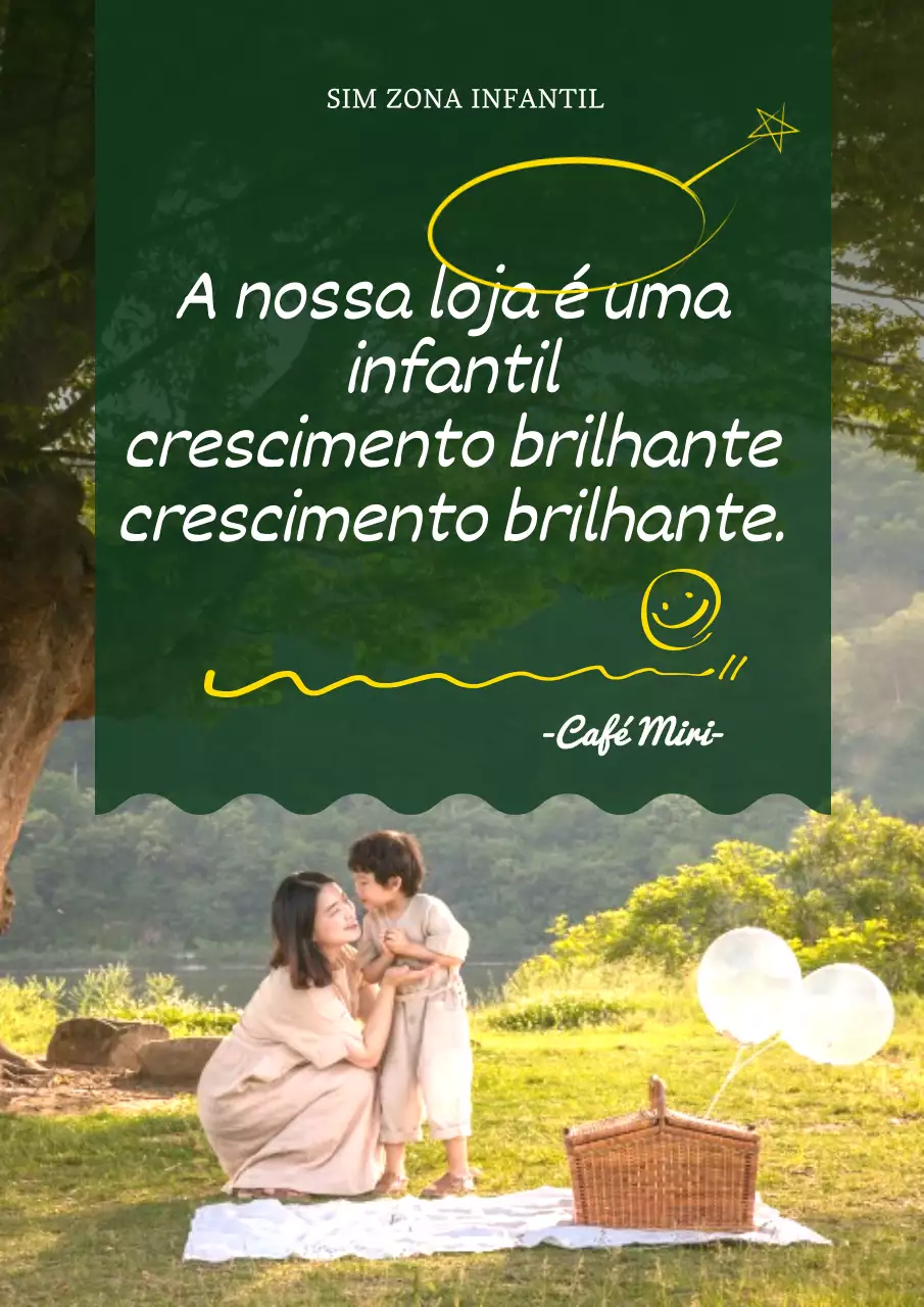Cartaz de promoção da zona infantil do café, assinalada a verde.