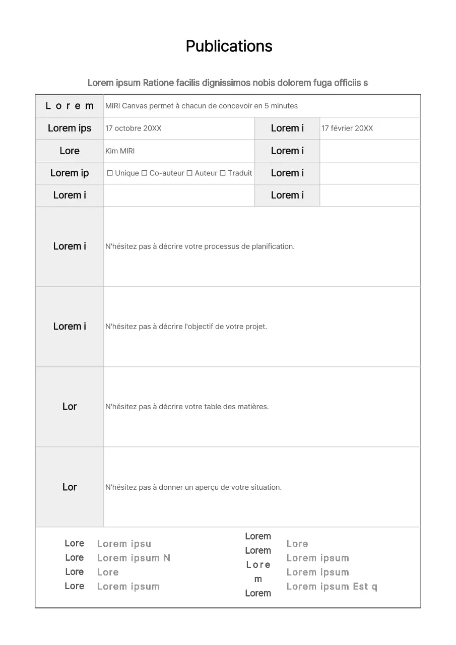 Formulaire de proposition de livre simple et basique