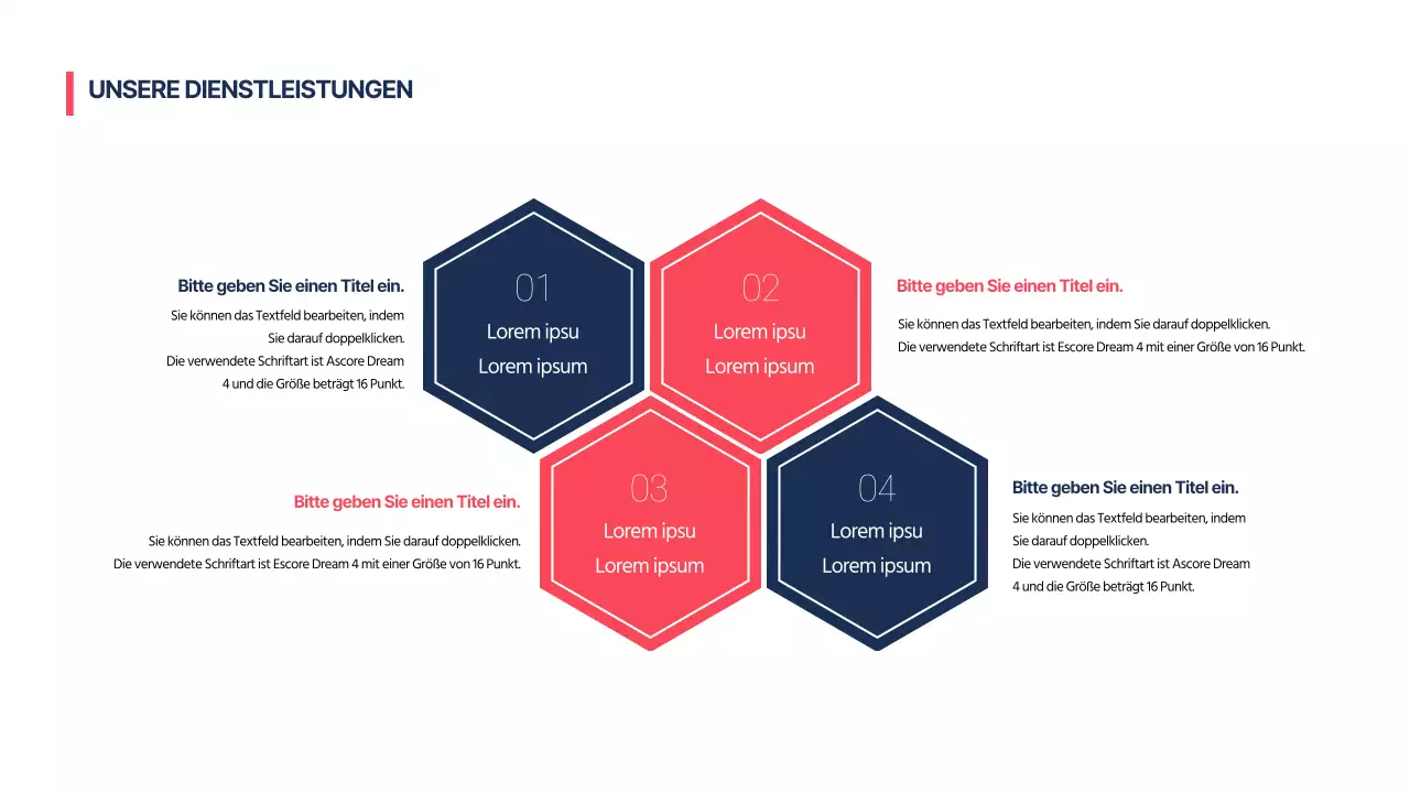 AGENDA Design-Infografik mit einem klaren Konzept in Rot und Marineblau