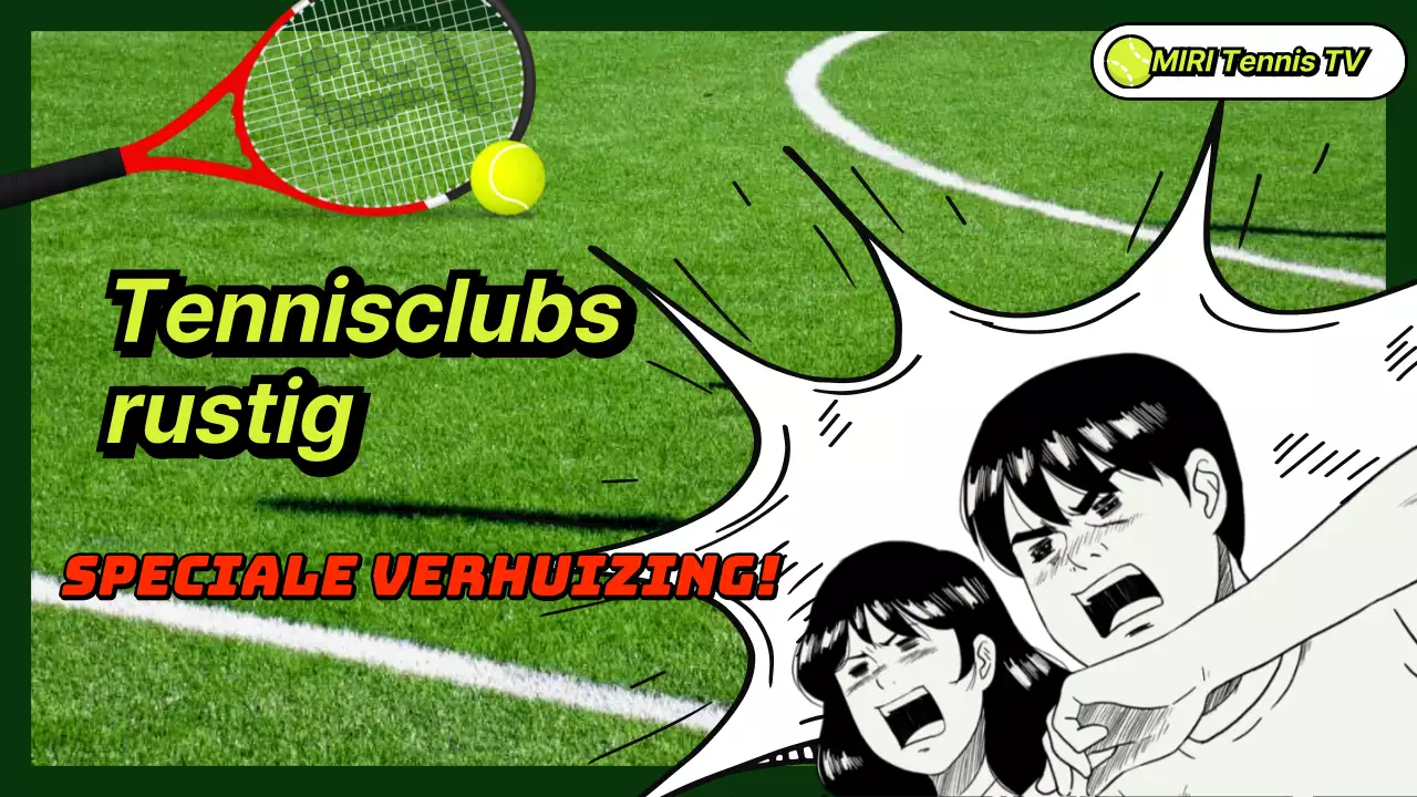 Tennisspecial met komische illustraties op een grasachtige achtergrond