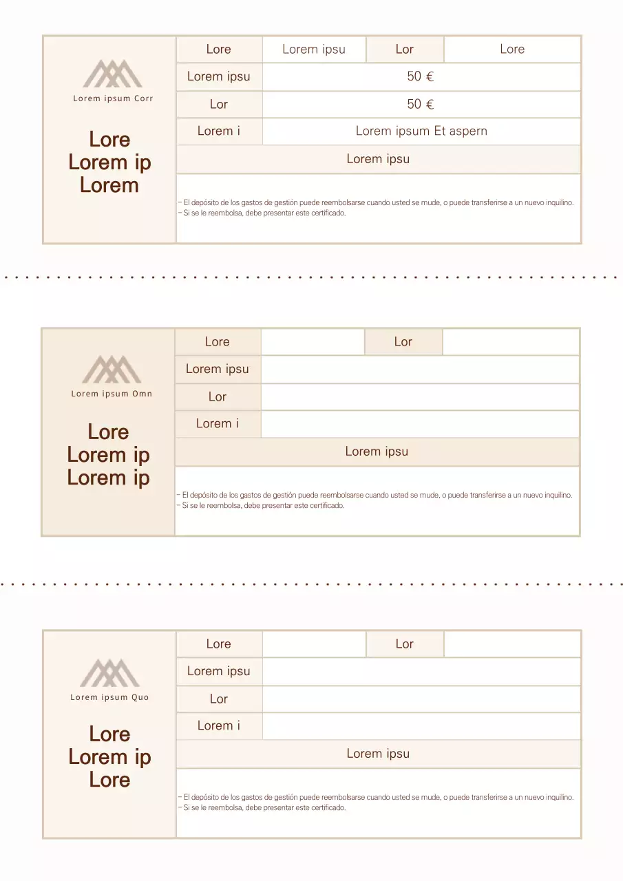 Documentación de recibos anticipados de tasas administrativas en color pastel