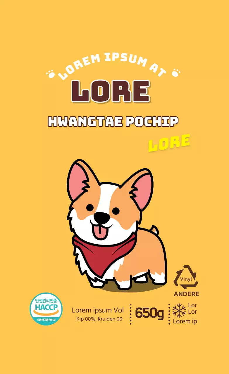 Geel Illustratie Schattig Puppy Etiket Huisdiervoeding Traktatie