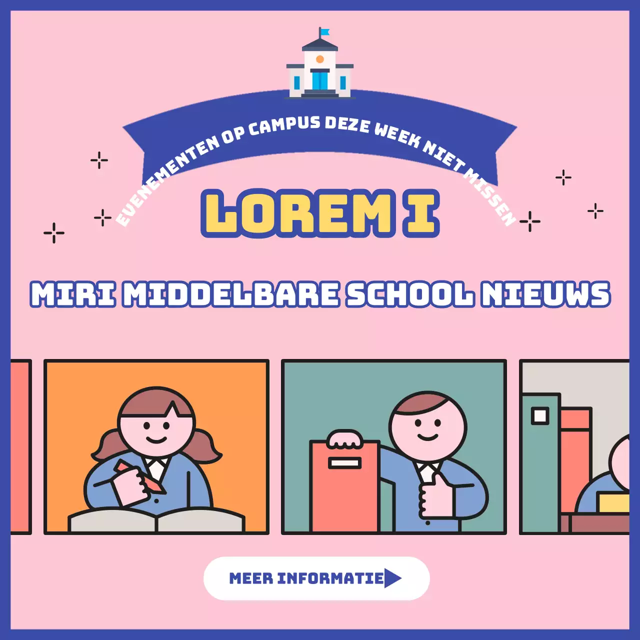 Middelbaar nieuws met schattige illustraties op een roze achtergrond