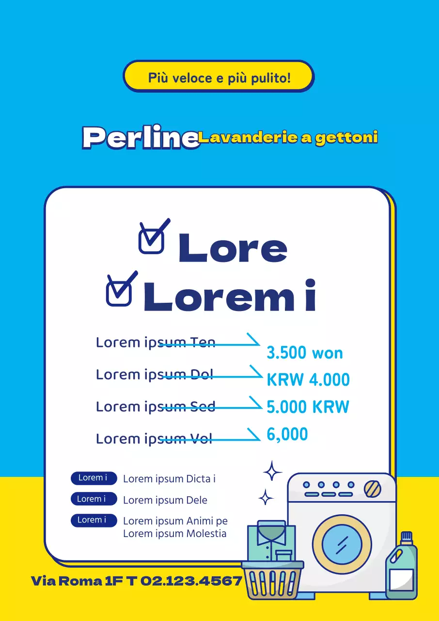 Scritta blu e giallaIllustrazione in evidenzaPromuovere una lavanderia pulita