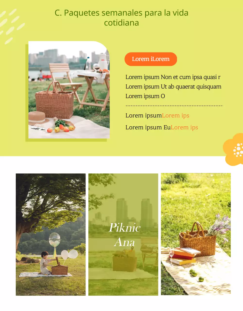 Detalles del alquiler de picnic en verde brillante