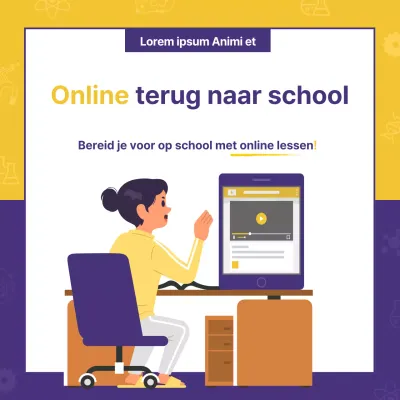 Een heldere, geel-paarse online aankondiging voor persoonlijke toelatingen
