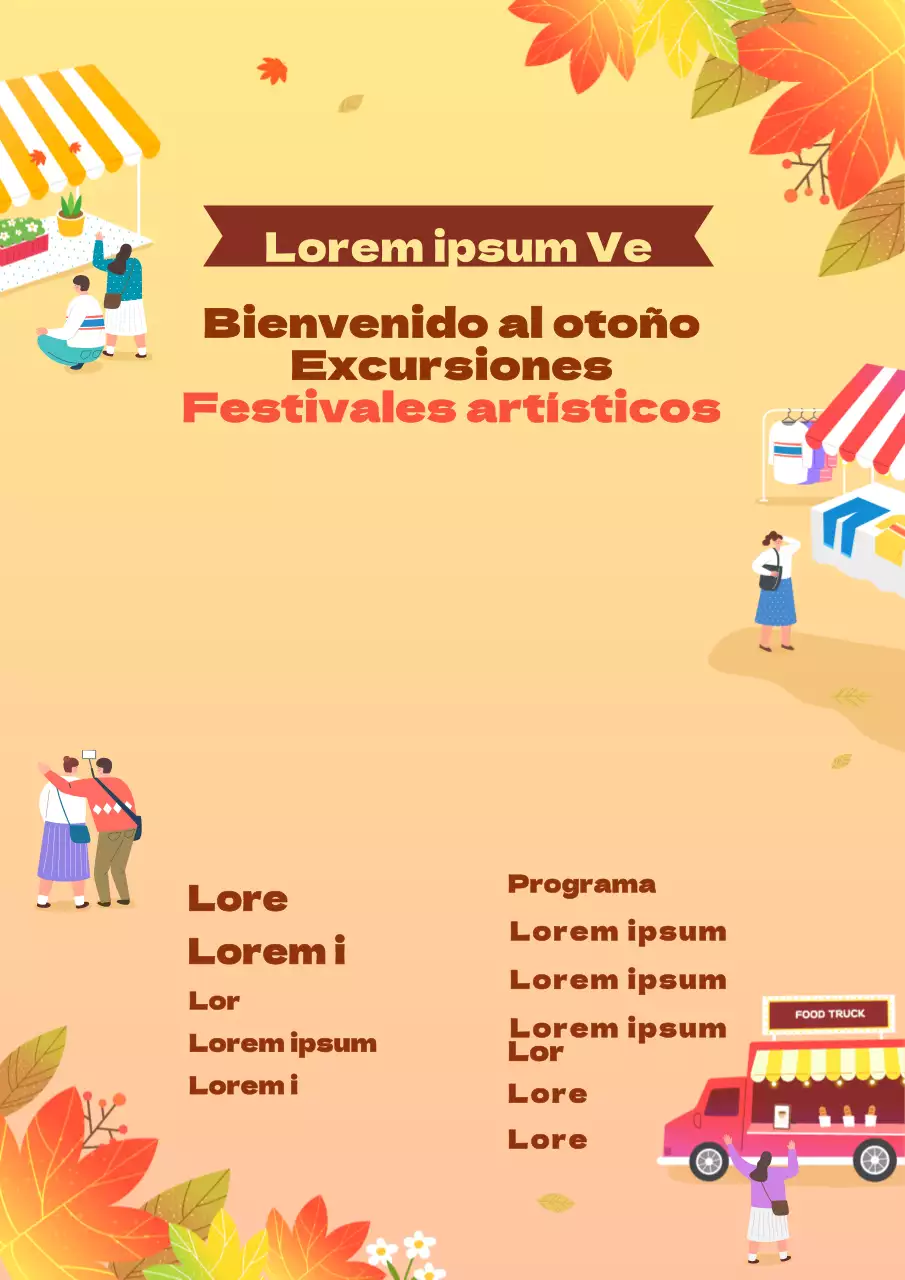 Promocione el festival con un bonito concepto que presenta una ilustración de un festival amarillo y hojas que caen.