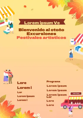 Promocione el festival con un bonito concepto que presenta una ilustración de un festival amarillo y hojas que caen.