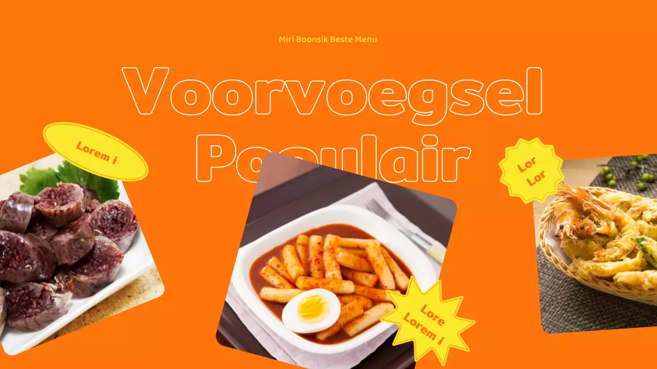 Catering bedrijfsprofiel met oranje en gele kleuraccenten en fotolay-out