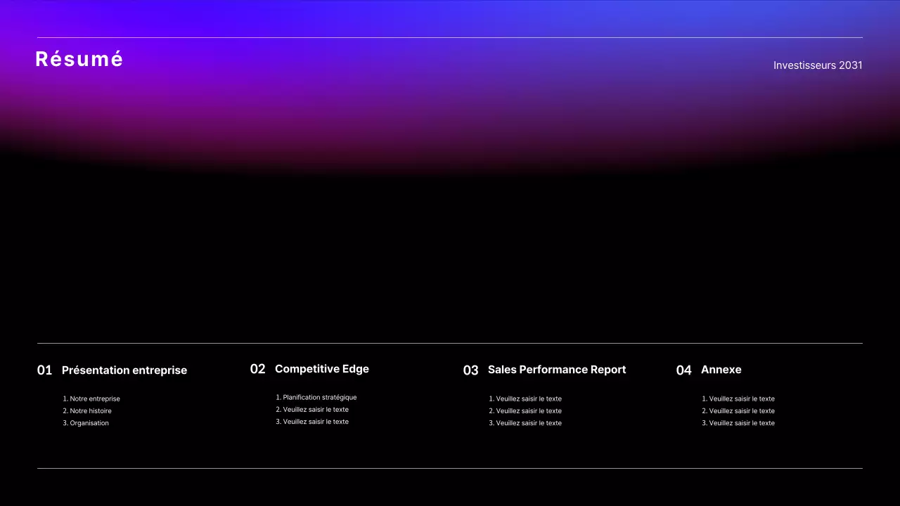 Présentation IR avec dégradé noir, bleu et rouge, concept d'affaires