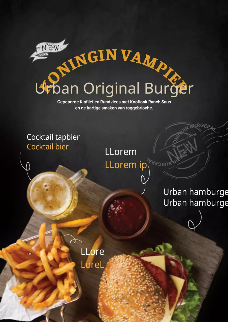 Promoot nieuwe menu's met een handgeschreven gevoel met zwarte en gele voedselfoto's