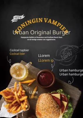 Promoot nieuwe menu's met een handgeschreven gevoel met zwarte en gele voedselfoto's