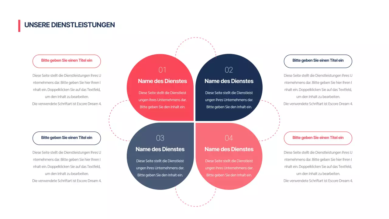 AGENDA Design-Infografik mit einem klaren Konzept in Rot und Marineblau