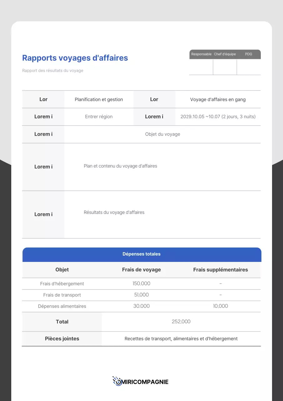 Rapports sur les voyages d'affaires en bleu et gris
