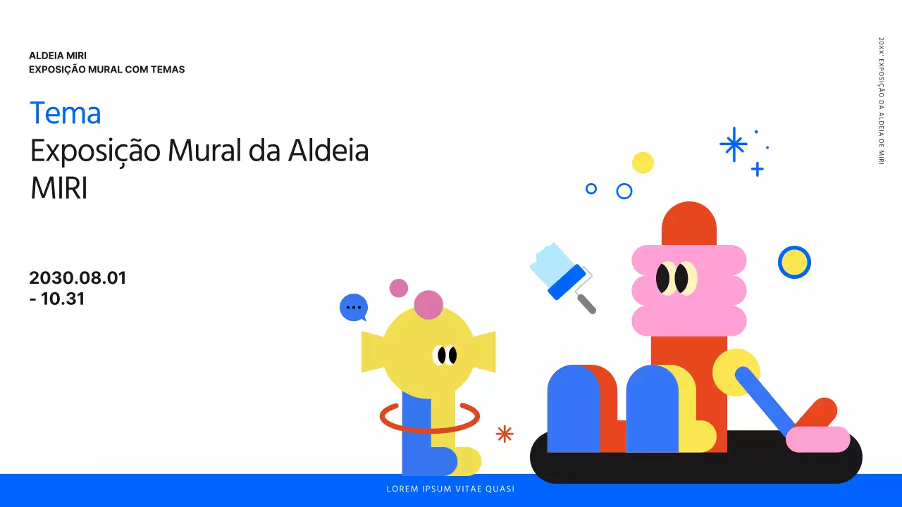 Planeamento de uma exposição de murais ilustrados em branco, azul e verde