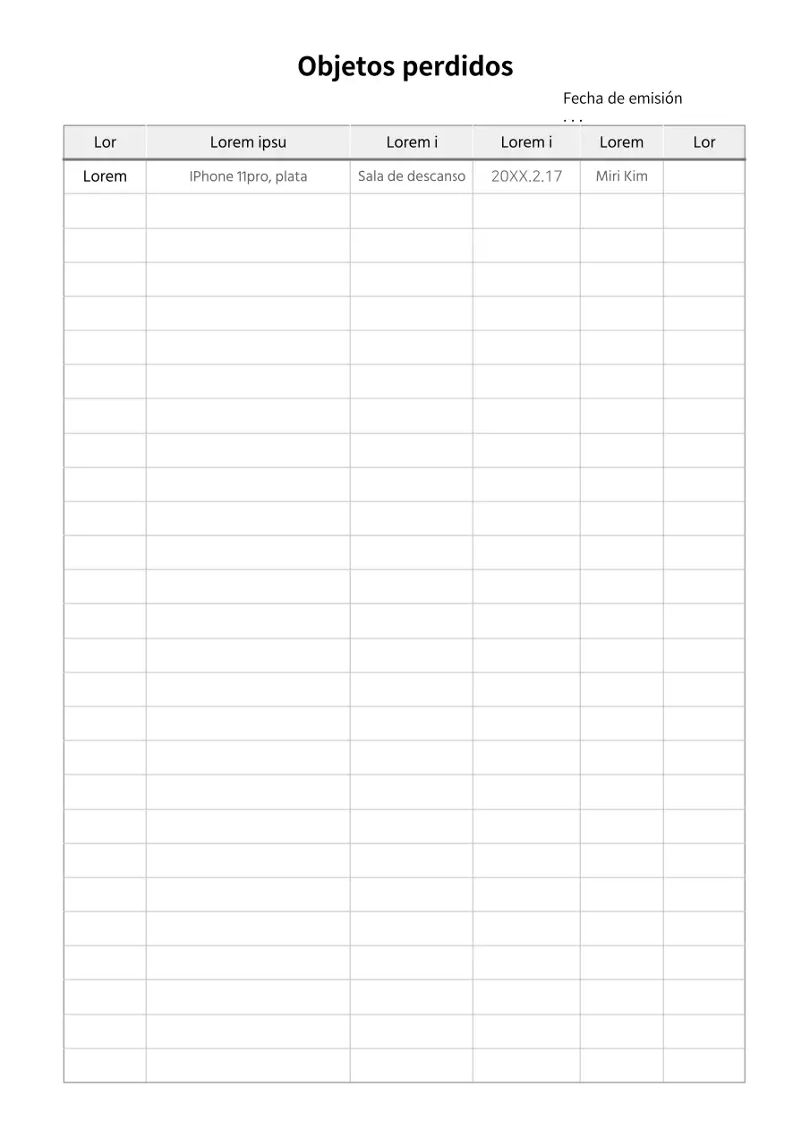 Modelo básico de documentación sobre objetos perdidos