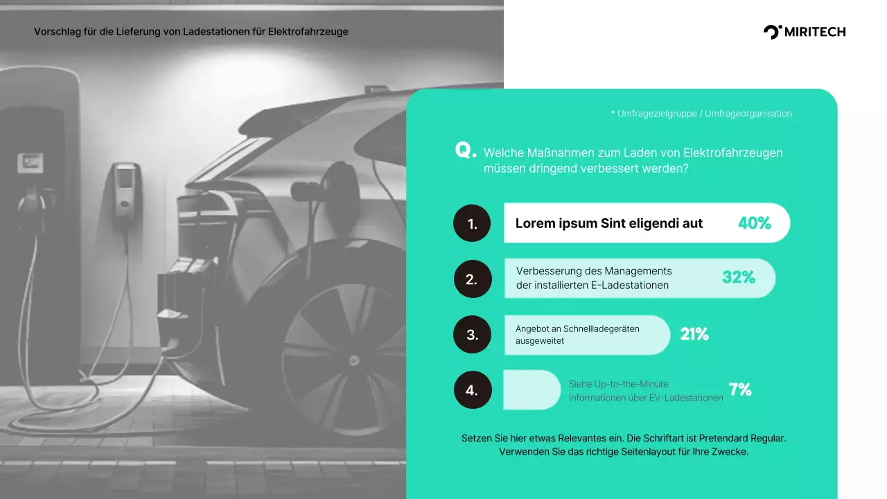 Angebot für die Lieferung von Ladegeräten für Elektrofahrzeuge in Türkis und Grau Angebot für die Lieferung von Teilen für ein B2B-Geschäft Miritech