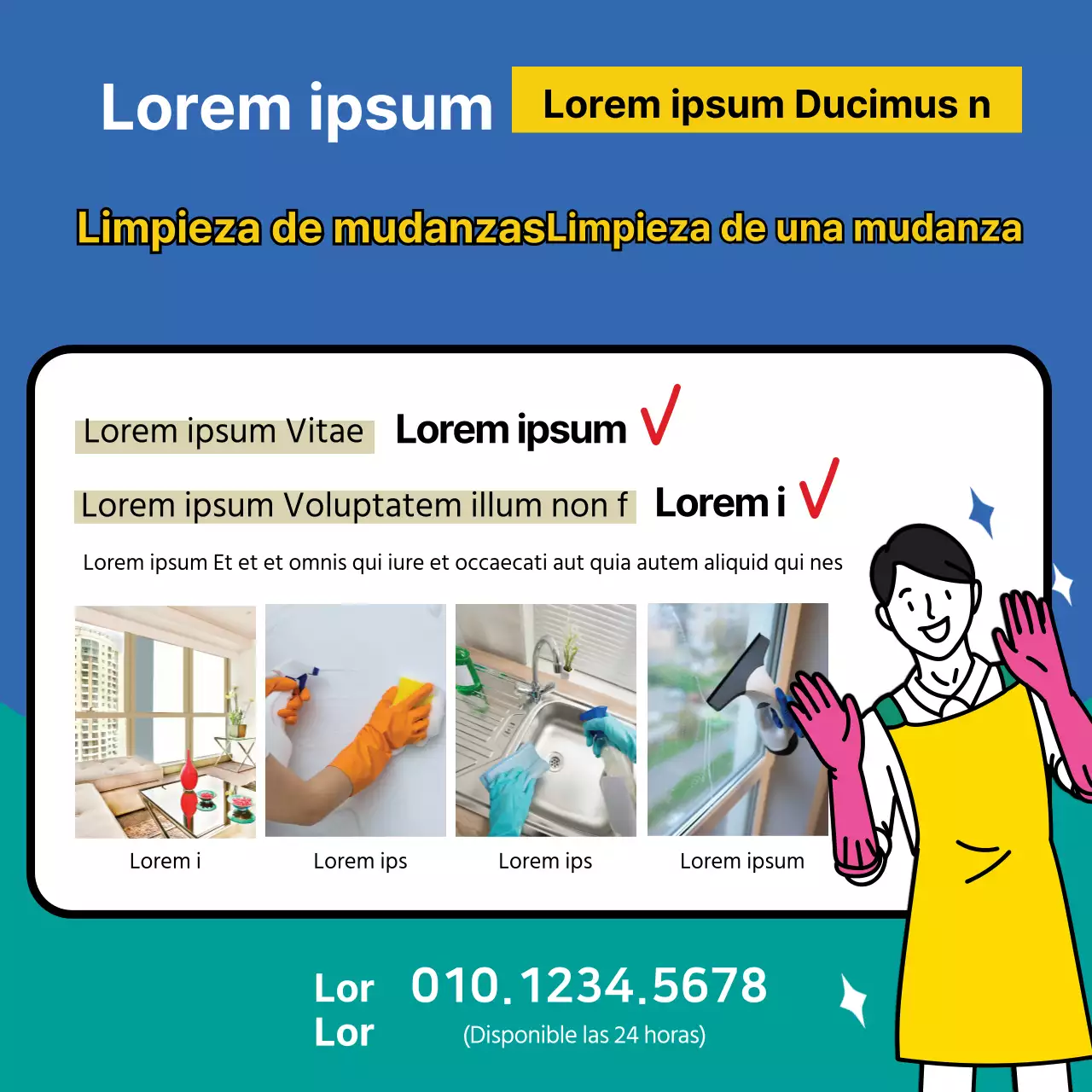 Ilustración en amarillo y azul para promover la limpieza