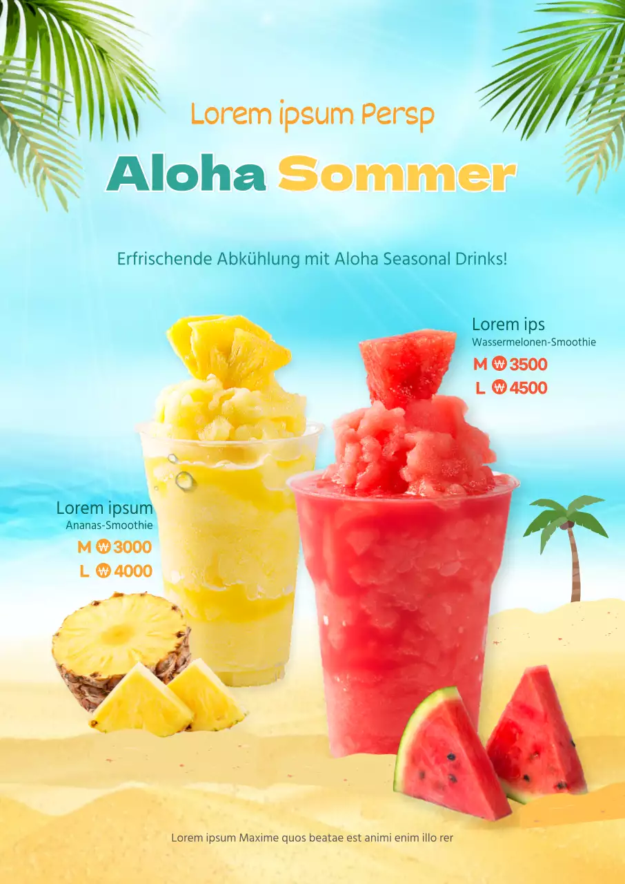 rot gelb Smoothie kühlen Sommer Cafe Menü Werbeplakat