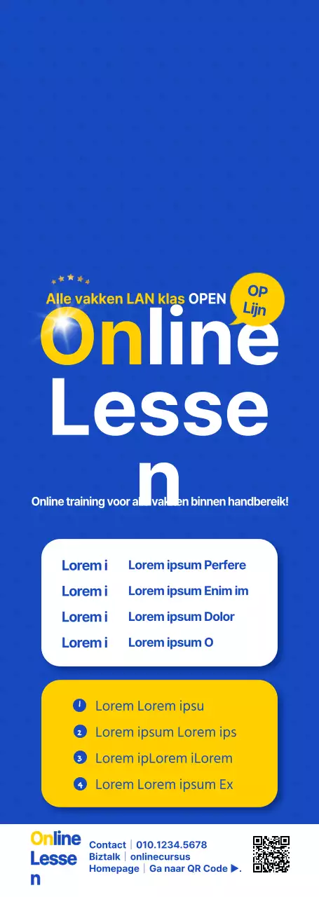 Helder blauw en wit voor het aankondigen en promoten van vacatures voor online training