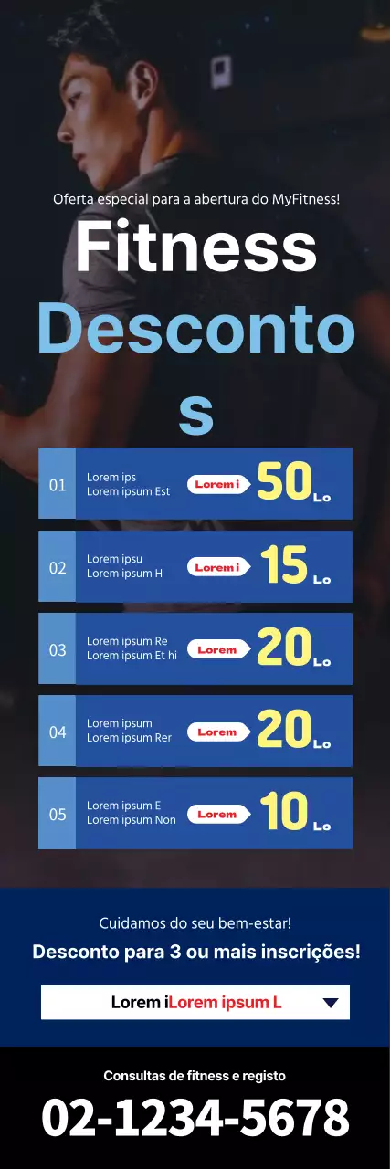 Banner de promoção de ginásio azul, em forma de caixa