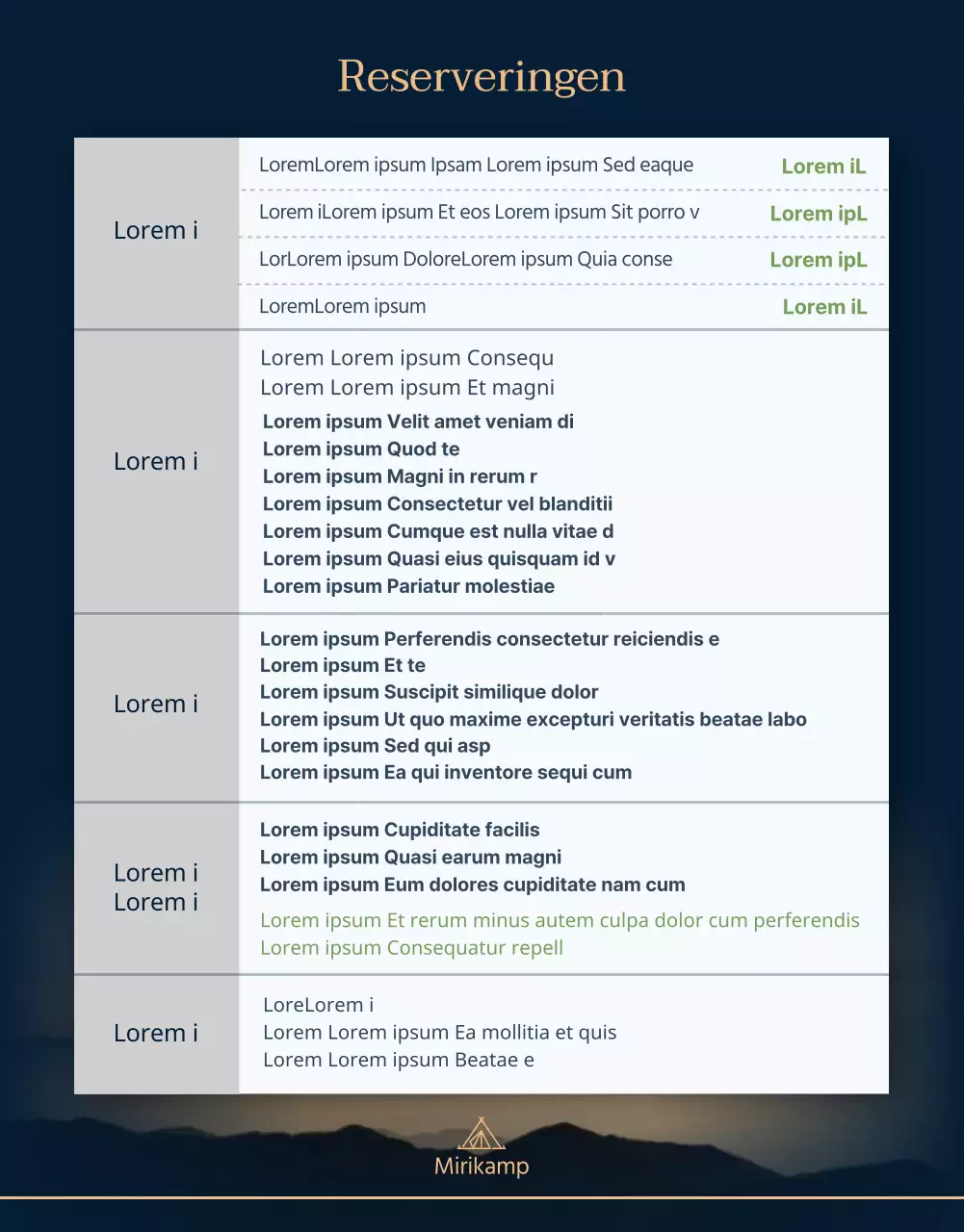 Marine en donker camping detailpagina