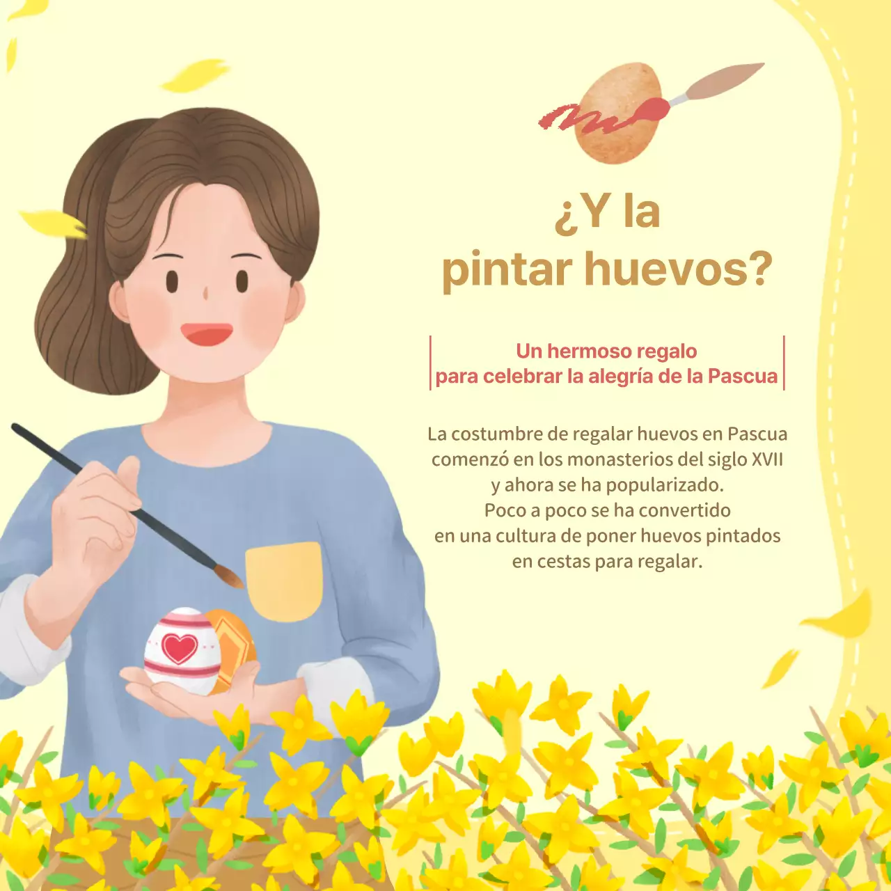 Pascua y la descripción del huevo y la invitación de la iglesia con fondo floral amarillo