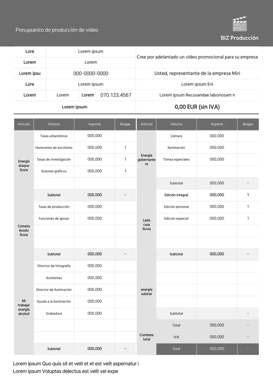 El presupuesto de la producción de vídeo promocional gris