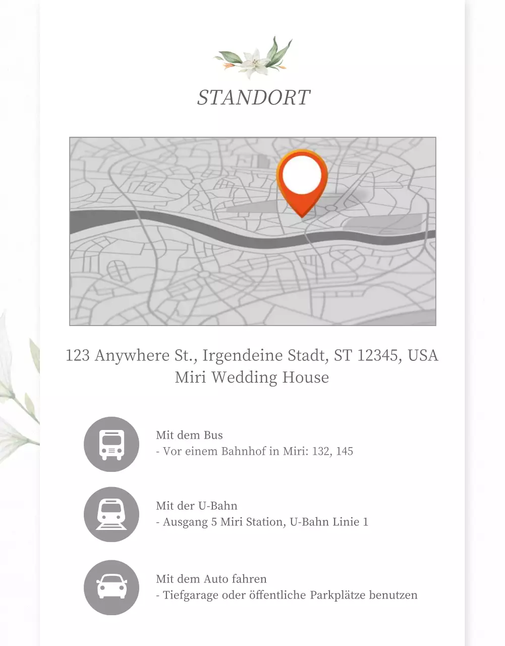 Mobile Hochzeitseinladung in Hellgrau und mit Blumen