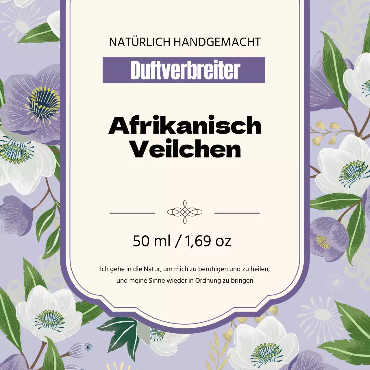 Vintage Parfüm Etikett mit lila Illustration