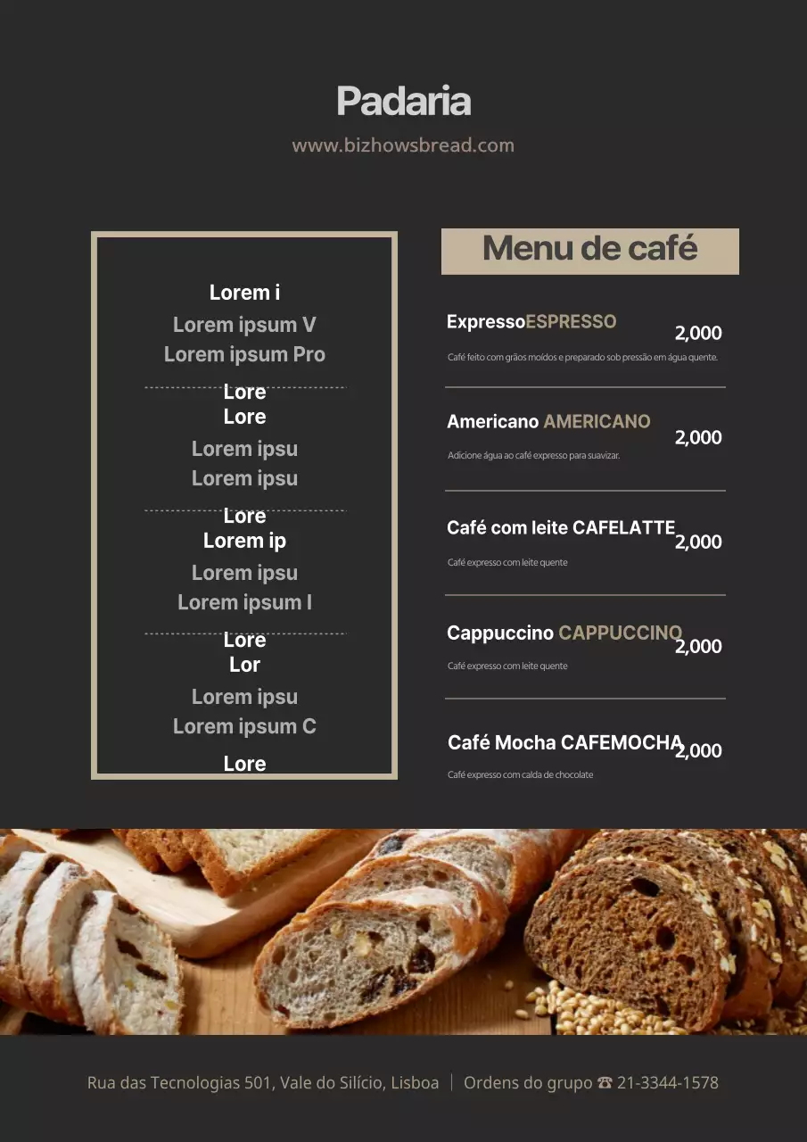 Menu de pão