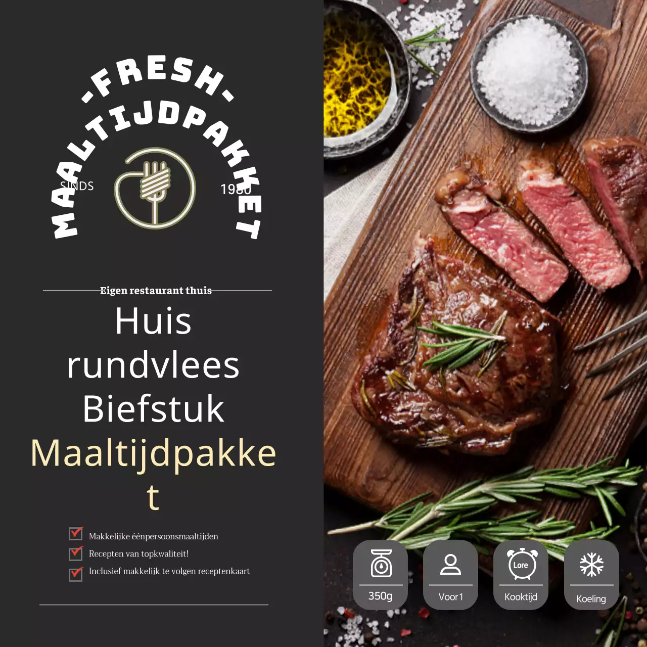 Zwarte Luxe Restaurant Steak Maaltijd Kit Sticker