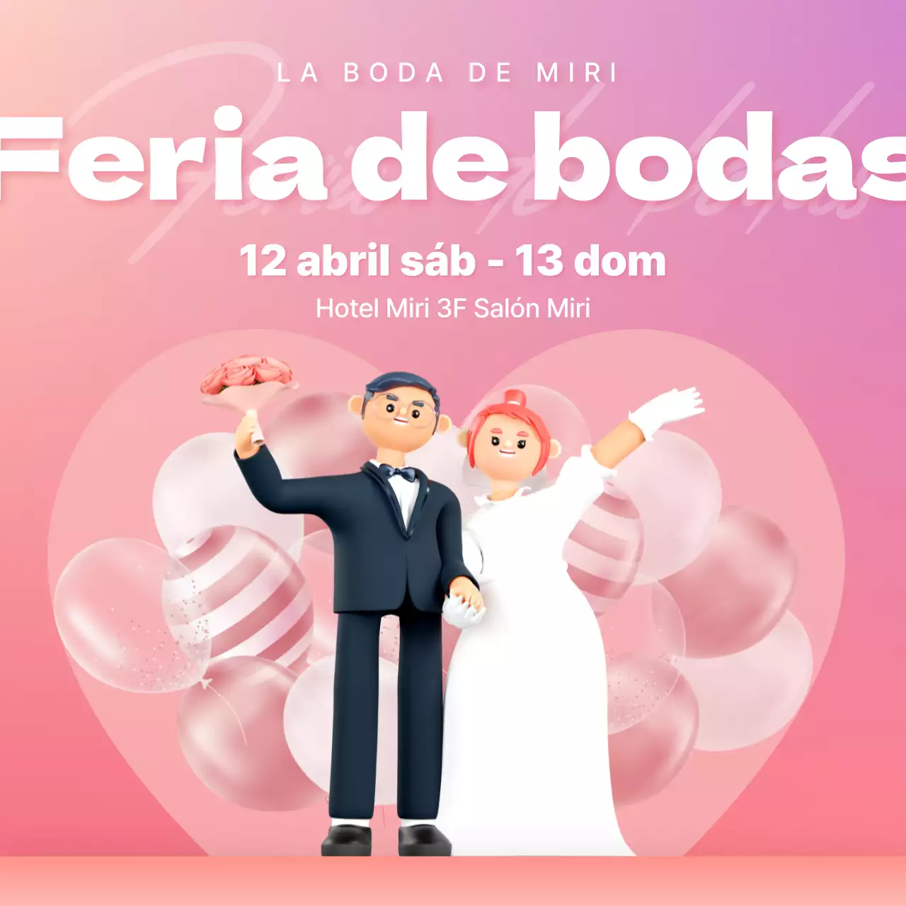 Precioso anuncio de feria de bodas de temática rosa