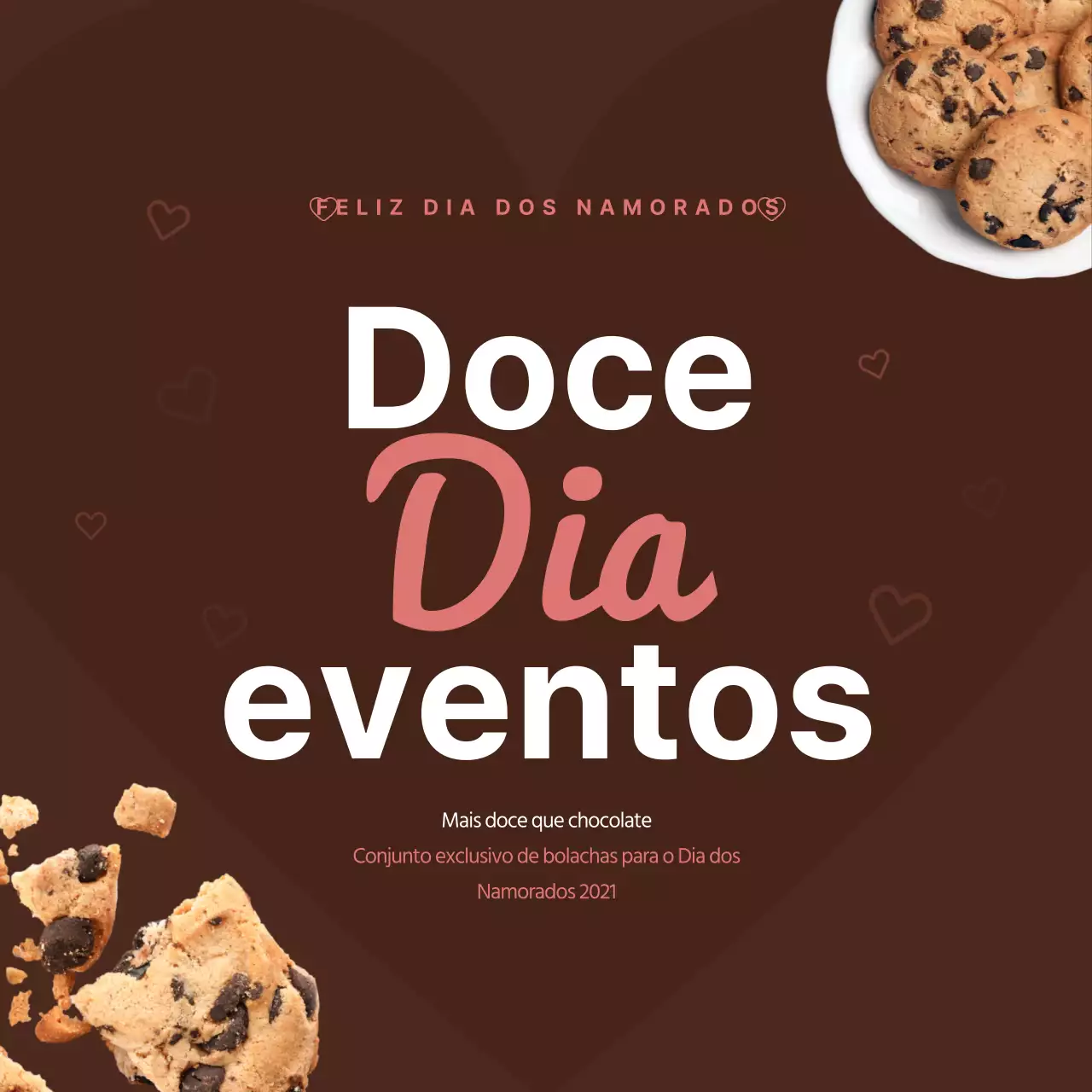 Bolachas de chocolate castanhas e brancas para o Dia dos Namorados Evento