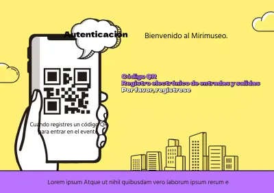 COVID-19 Código QR cartel informativo ilustrado con fondo amarillo