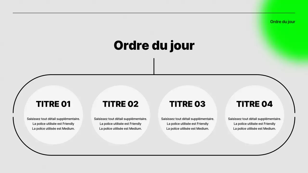 Présentation simple d'orientation de conférence en gris et vert lime