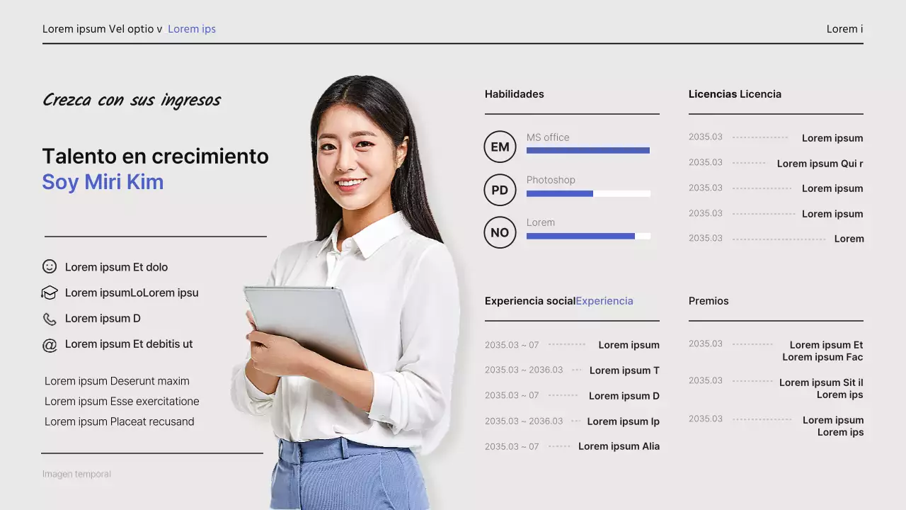 Currículum vitae sencillo y profesional en azul claro y amarillo claro