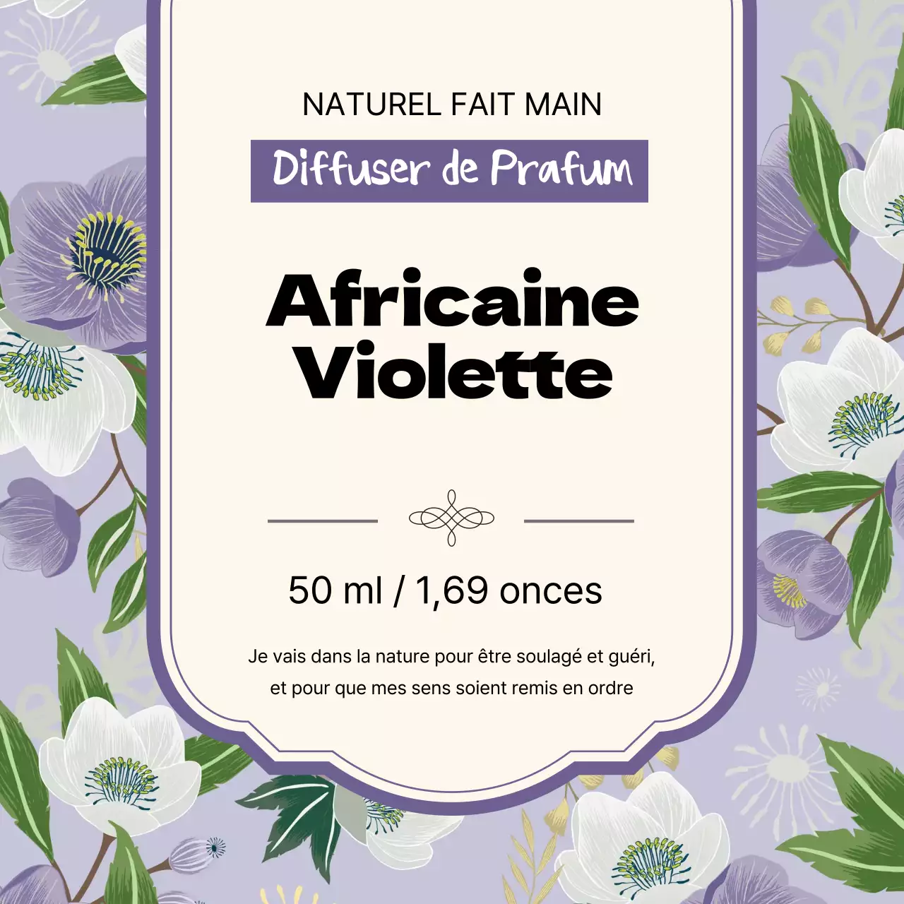 Étiquette de parfum vintage avec illustration violette
