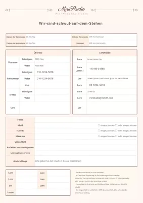 Braune saubere Vertragsvorlage für ein Hochzeitsstudio