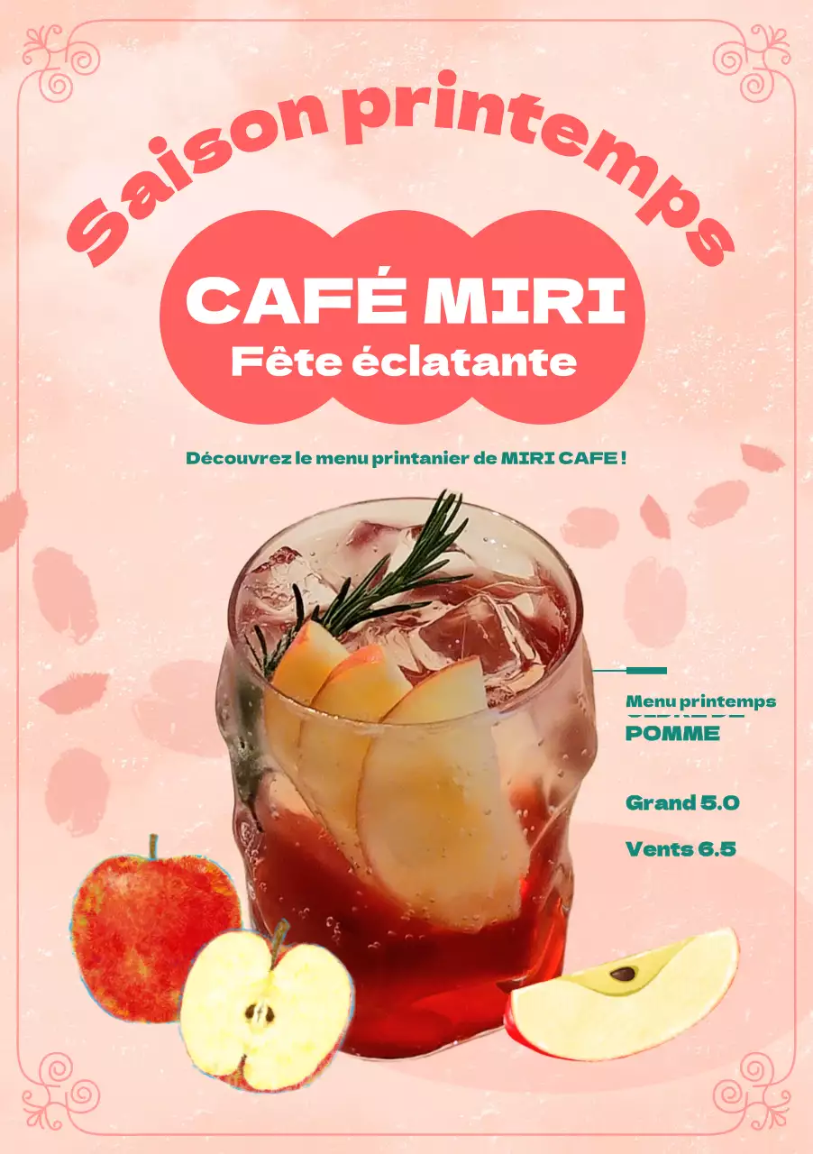Faites la promotion du nouveau menu de votre café avec un arrière-plan rose printanier.