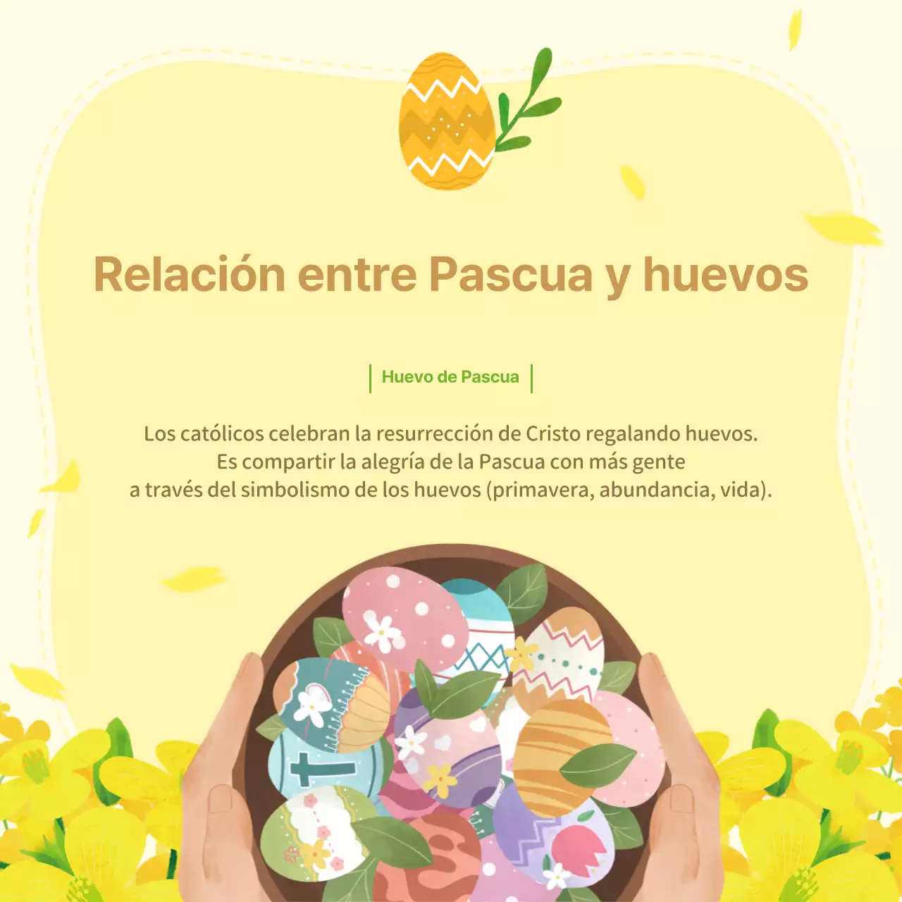 Pascua y la descripción del huevo y la invitación de la iglesia con fondo floral amarillo