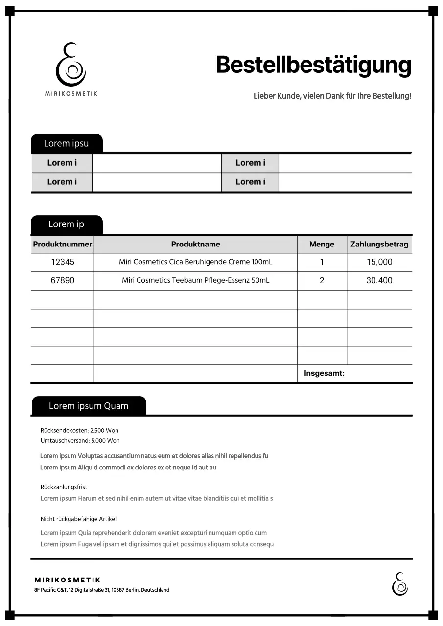 Einfache und saubere Dokumentation der Auftragsbestätigung in Schwarz
