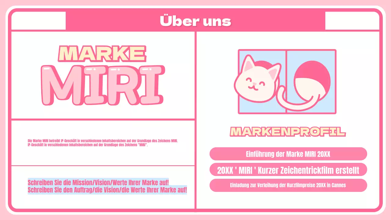 Niedliche Charakter- und Wareneinführungsseite mit rosa kariertem Hintergrund